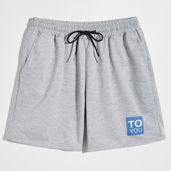 

Men Letter Patched Drawstring Shorts, Grey