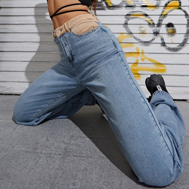

Zipper Fly Colorblock Jeans, Medium wash