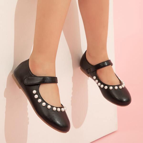 

Girls Faux Pearl Decor Flats, Black