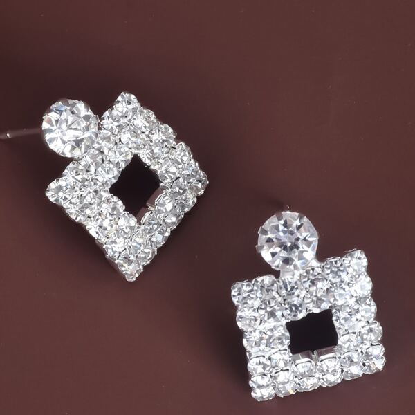 

Rhinestone Decor Geometric Drop Earrings, Silver