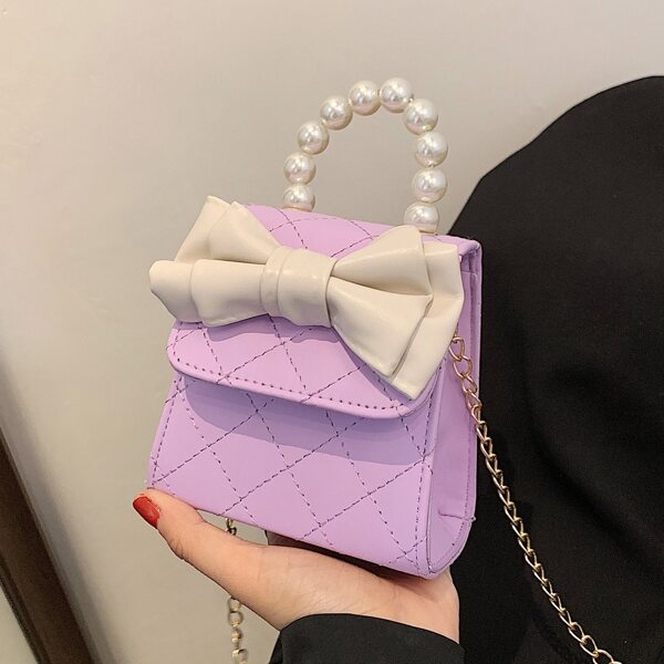 

Mini Faux Pearl Beaded Bow Decor Chain Bag, Purple