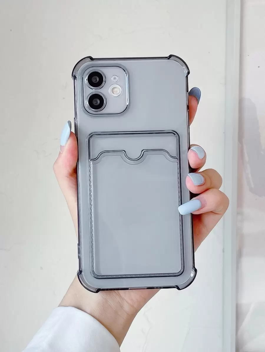 Clear Phone Case With Card Slot Compatible With IPhone 11,IPhone 13,IPhone 14 Pro Max - Grey - View 1