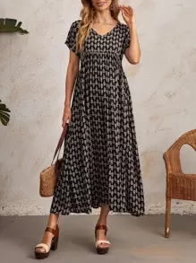 EMERY ROSE Vestido De Cintura Alta Con Estampado Completo