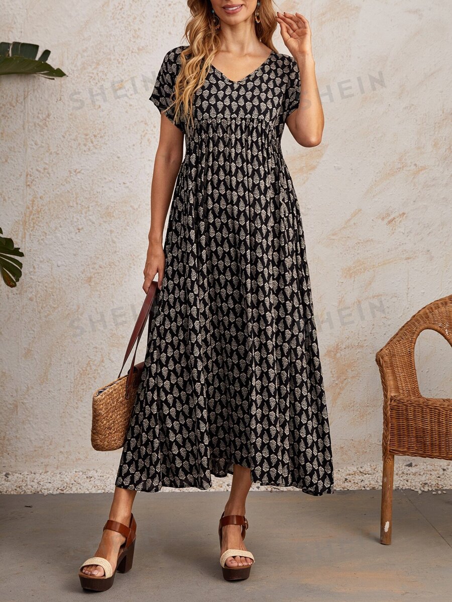 EMERY ROSE Vestido De Cintura Alta Con Estampado Completo