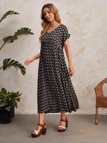EMERY ROSE Vestido De Cintura Alta Con Estampado Completo
