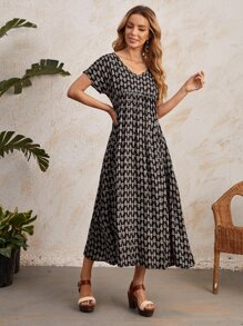 EMERY ROSE Vestido De Cintura Alta Con Estampado Completo
