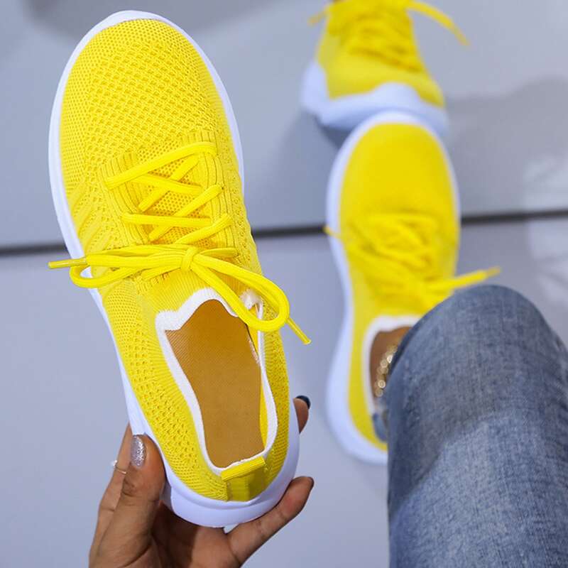 

Lace-up Knit Running Sneakers, Yellow