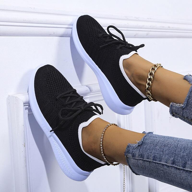 

Lace-up Knit Running Sneakers, Black