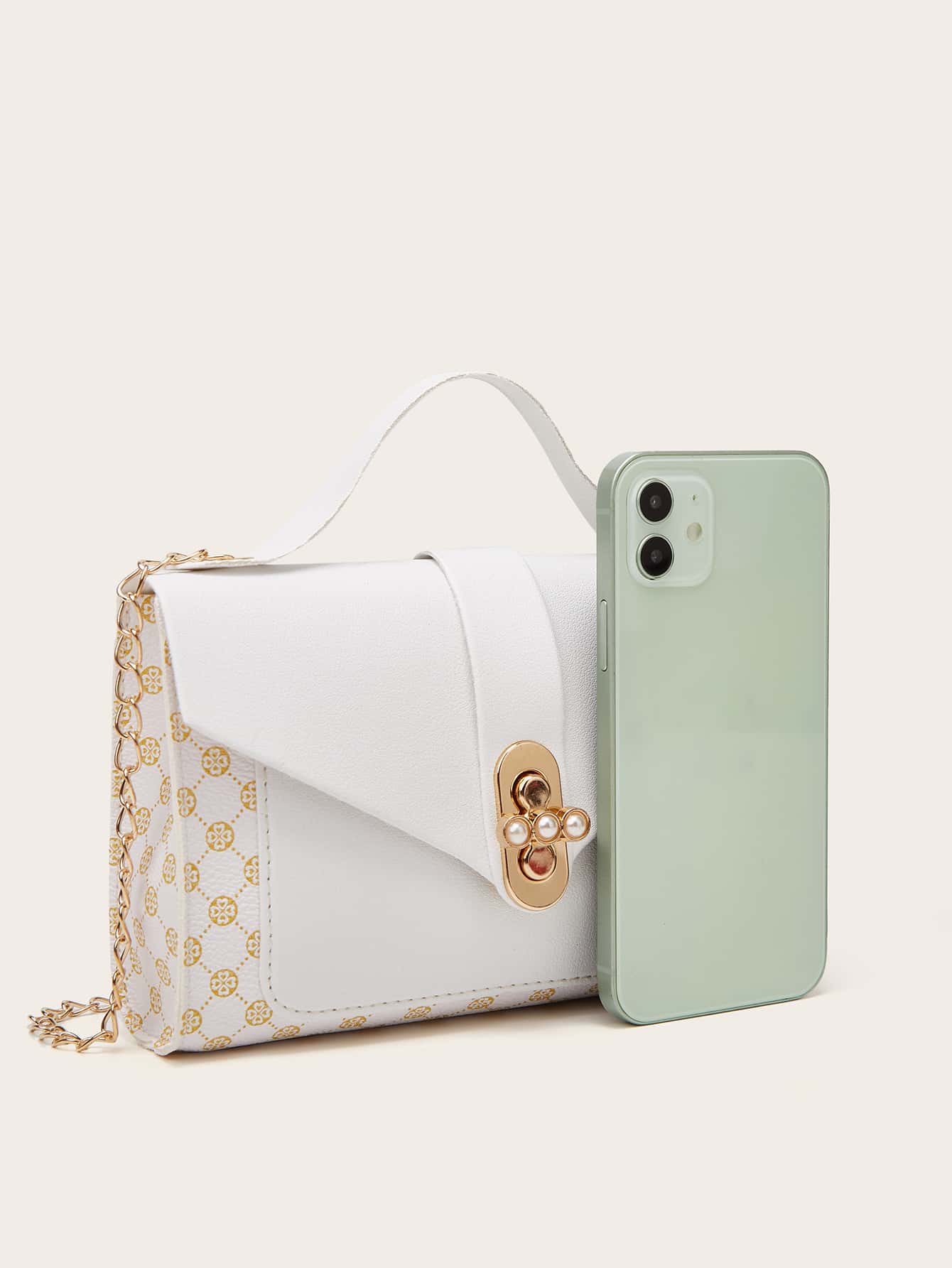 Faux Pearl Decor Flap Chain Bag