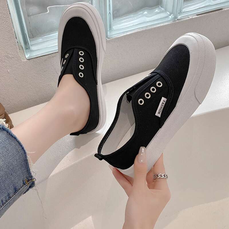 

Solid Slip On Canvas Sneakers, Black