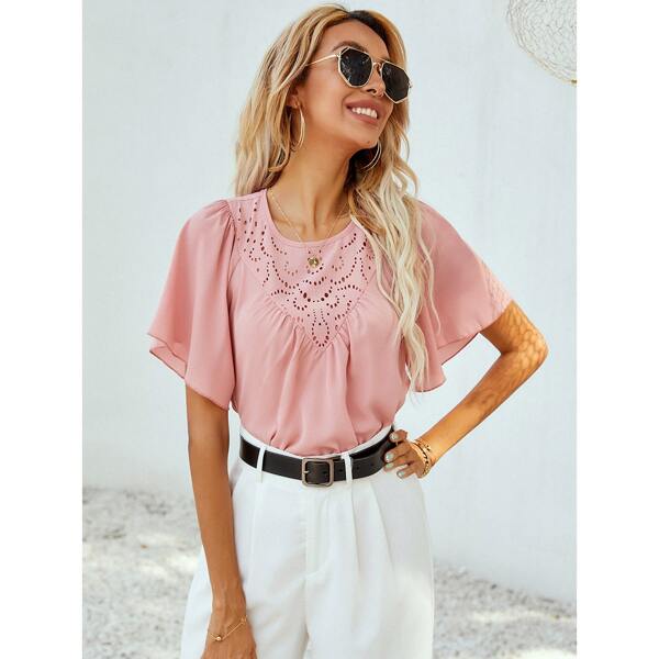 

Cut Out Butterfly Sleeve Blouse, Dusty pink