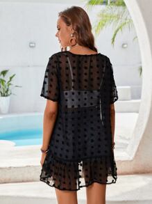 Kimono transparente de malla de lunares - Negro - Ver 2