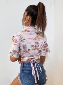 SHEIN Unity 風景圖案繫帶襯衫 - 彩色 - 查看 2