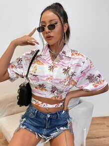 SHEIN Unity 風景圖案繫帶襯衫 - 彩色 - 查看 4