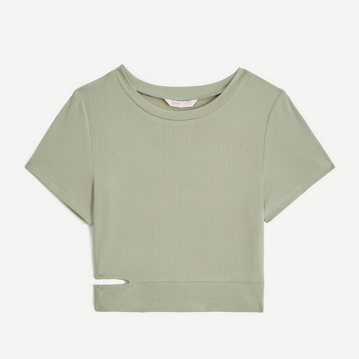 

Solid Cut Out Ribbed Tee, Mint green