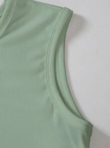 Plus Drawstring Side Rib Knit Tank Top - Green - View 3