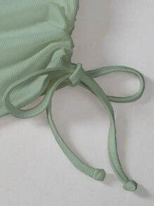 Plus Drawstring Side Rib Knit Tank Top - Green - View 4
