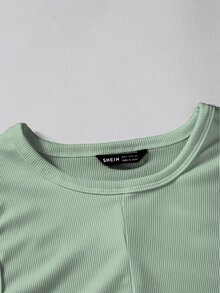 Plus Drawstring Side Rib Knit Tank Top - Green - View 5