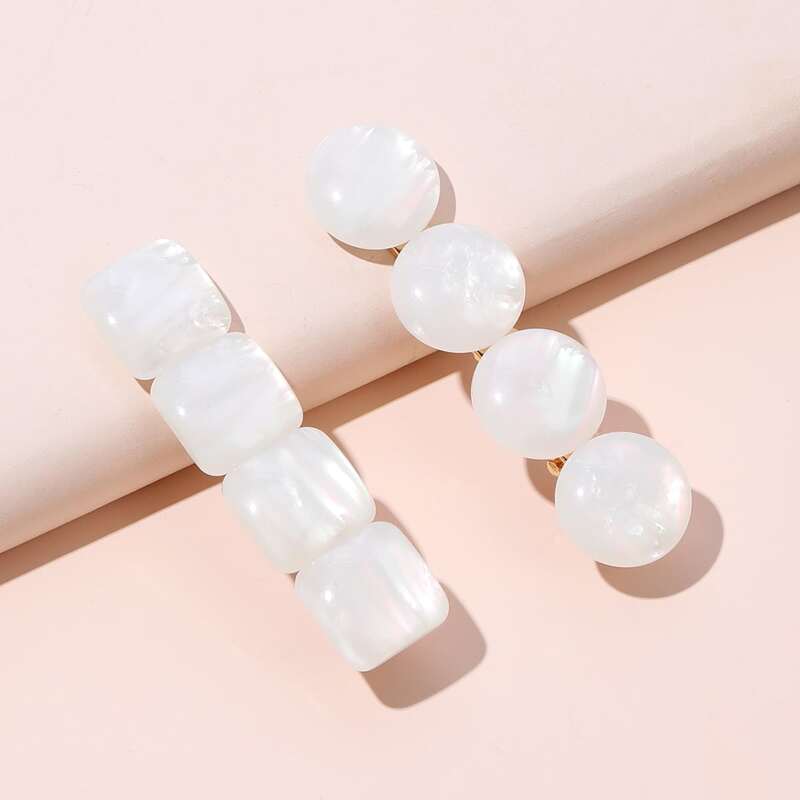 

2pcs Faux Pearl Hair Clip, Beige