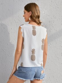 SHEIN VCAY Choker Neck Scallop Edge Top - White - View 2