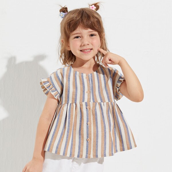 

Toddler Girls Flounce Sleeve Striped Peplum Top, Multicolor