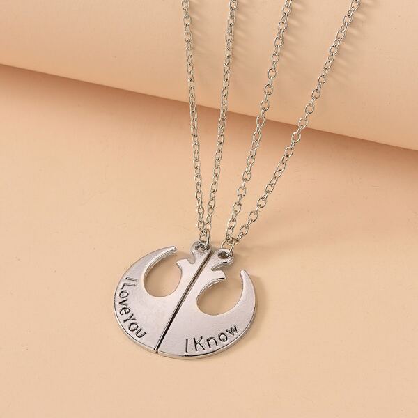 

2pcs Letter Engraved Necklace, Antique silver