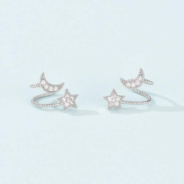 

1pair Zircon Star Ear Cuff, Silver