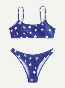 星形印花比基尼，适合夏季海滩度假 - 寶藍色 - 查看 3