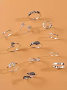 12入組星星裝飾戒指 - 銀色 - 查看 1