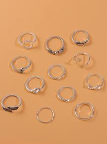 12入組星星裝飾戒指 - 銀色 - 查看 2