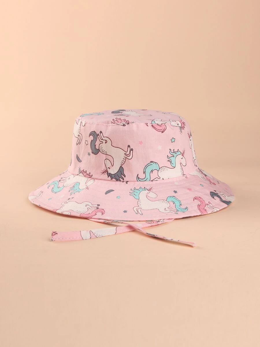 Cappello da pescatore grafico di unicorno del fumetto da bambina
