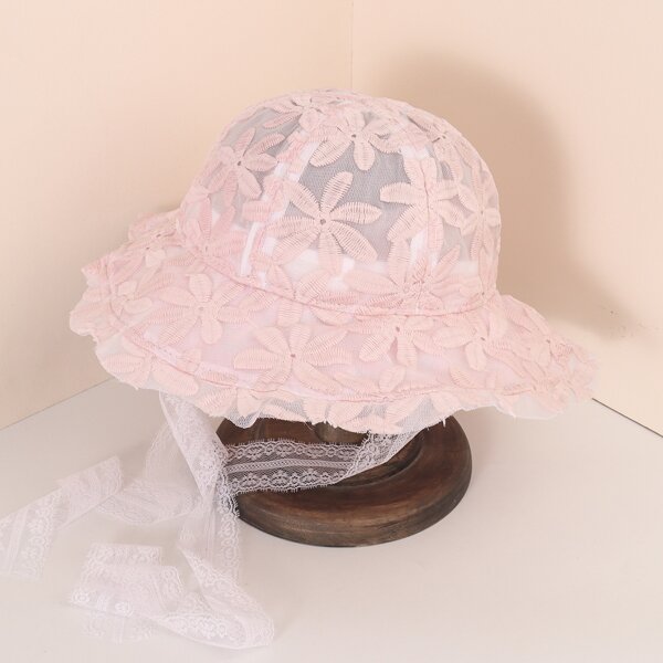 

Toddler Girls Flower Embroidered Mesh Hat, Pink