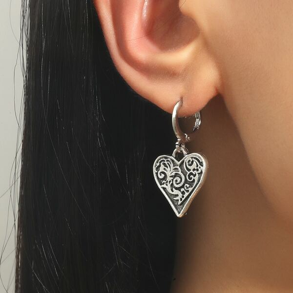 

Heart Drop Earrings, Silver