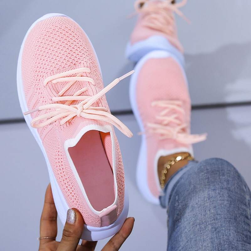 

Lace-up Knit Running Sneakers, Pink