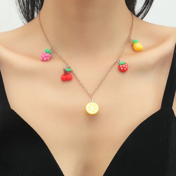 

Fruit Charm Necklace, Multicolor
