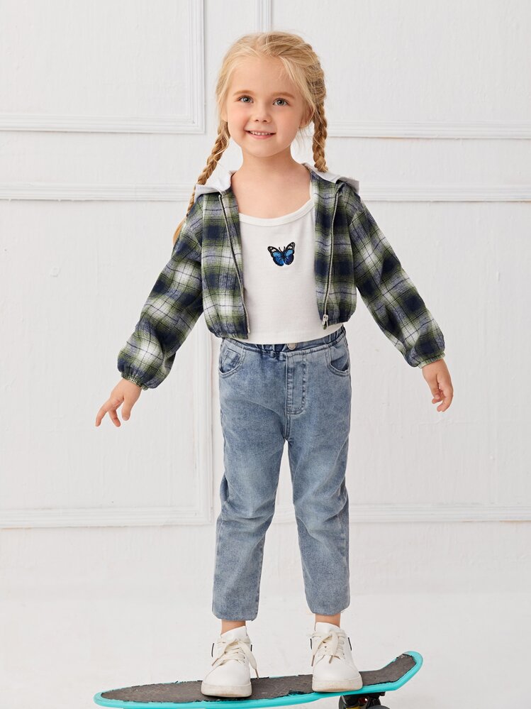 SHEIN 小女童格紋圖案夾克 - 彩色 - 查看 1