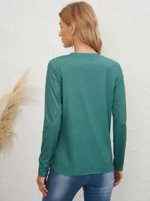 雲朵圖案長袖T恤 - 青碧色 - 查看 2