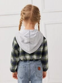 SHEIN Toddler Girls Plaid Print Jacket - Multicolor - View 2