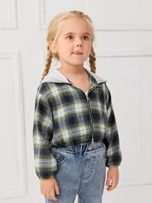 SHEIN Toddler Girls Plaid Print Jacket - Multicolor - View 3