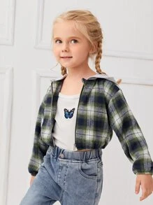 SHEIN Toddler Girls Plaid Print Jacket - Multicolor - View 4