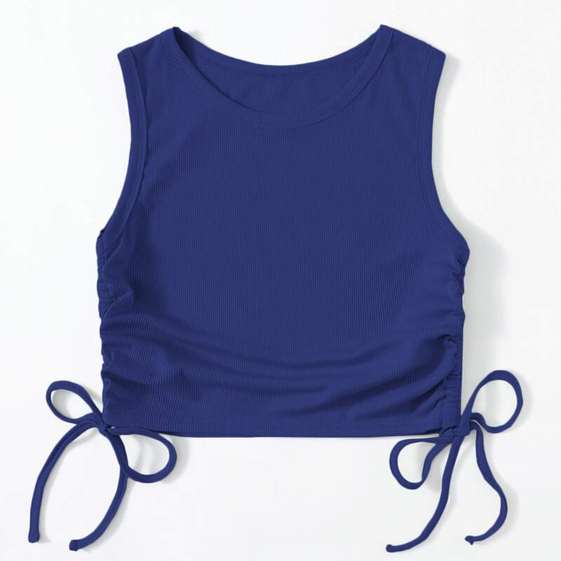 

Solid Drawstring Side Tank Top, Royal blue