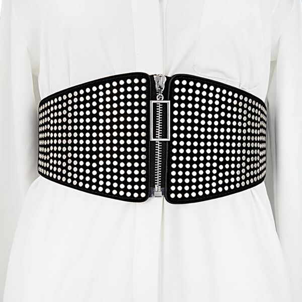 

Zipper Decor Corset Belt, Black and white