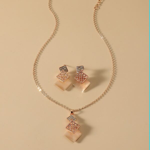 

3pcs Girls Rhinestone Decor Jewelry Set, Gold