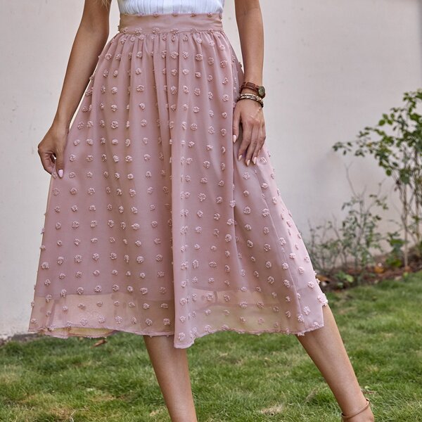 

Solid Swiss Dot Flared Skirt, Dusty pink