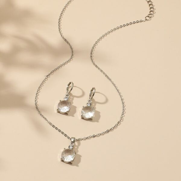 

3pcs Girls Rhinestone Decor Jewelry Set, Silver