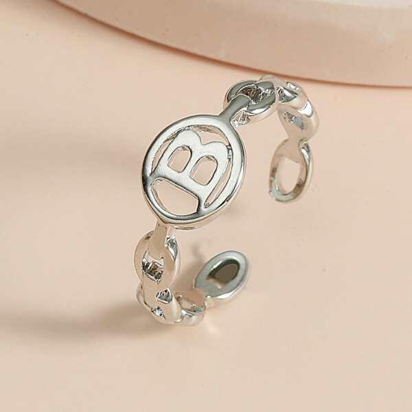 

Letter Decor Cuff Ring, Silver