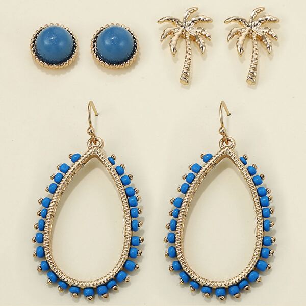 

3pairs Coconut Tree Design Earrings, Multicolor