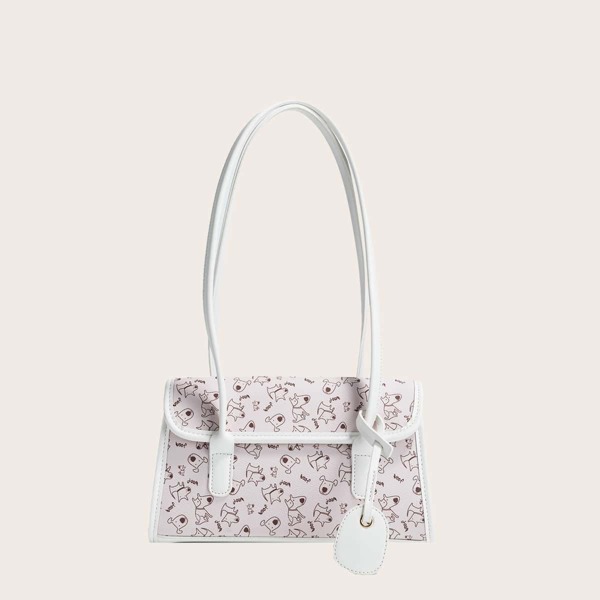 

Cartoon Graphic Flap Shoulder Bag, Pink