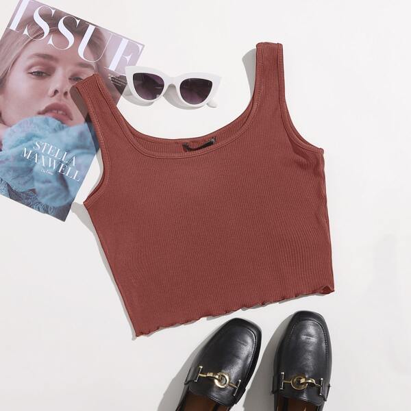 

Lettuce Trim Rib-knit Tank Top, Redwood