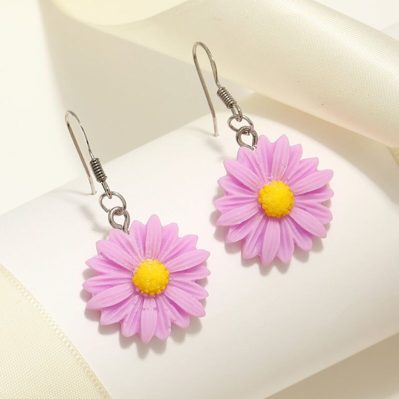 

Flower Drop Earrings, Violet purple